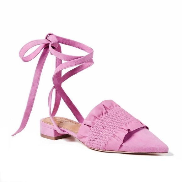 Tory Burch Shoes - TORY BURCH PINK SUEDE ANKLE WRAP MULES